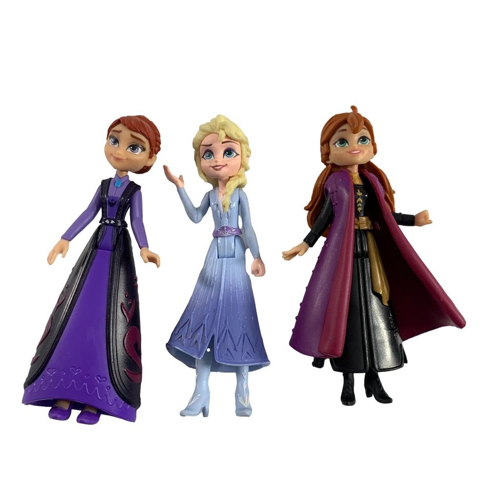 Disney Hasbro 2018 Lot of 3 Frozen Dolls Anna Elsa 4" Tall Mini Dolls Poseable